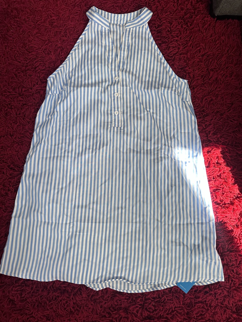 Cupshe Light Blue and White Vertical Stripe Dress Shirt